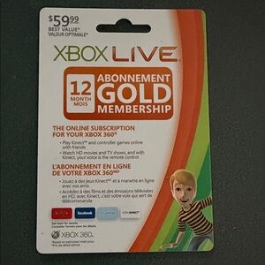 Xbox Live 12-Month Gold Membership Card - Green and Gold